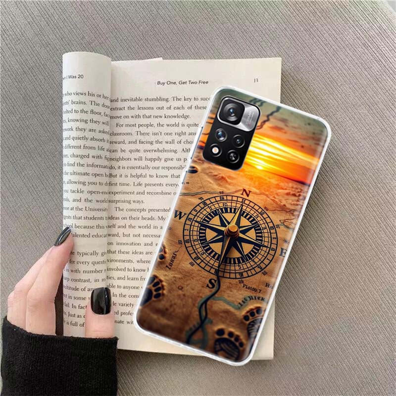 Kompass Karte Reise Handyhülle Für Redmi Note 13 12 Pro Plus 14 15 Pro 5G 11 11T 11E 11S 10 Pro 10S 9 9S Hülle Handy Klar TPU Kappe