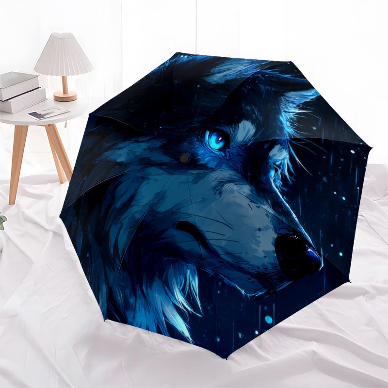 Wolf  Pattern, Automatic Folding Umbrella, Portable and Foldable Design, 8 Ribs, a Christmas or Birthday Gift.