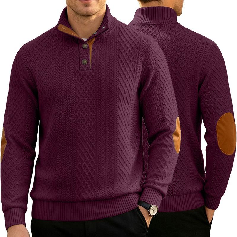 Men's Patterned Pullover Sweatshirt, Lapel Single Breasted Slim Fit Top with Welt Pockets