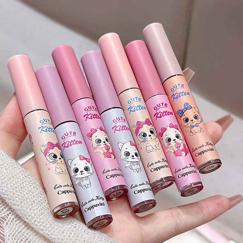 4-Pack Pink Cat Mist Lip Mud Set Nude Matte Lip Makeup Silky Texture Easy to Color Lip Glaze Lipstick