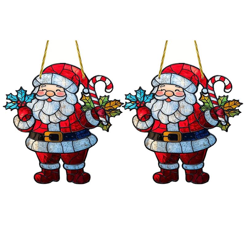 

Fresh Santa Claus Christmas Ornaments, Colorful Acrylic Window Decorations Porch With Chain Hanging Tags Outdoor Pendants