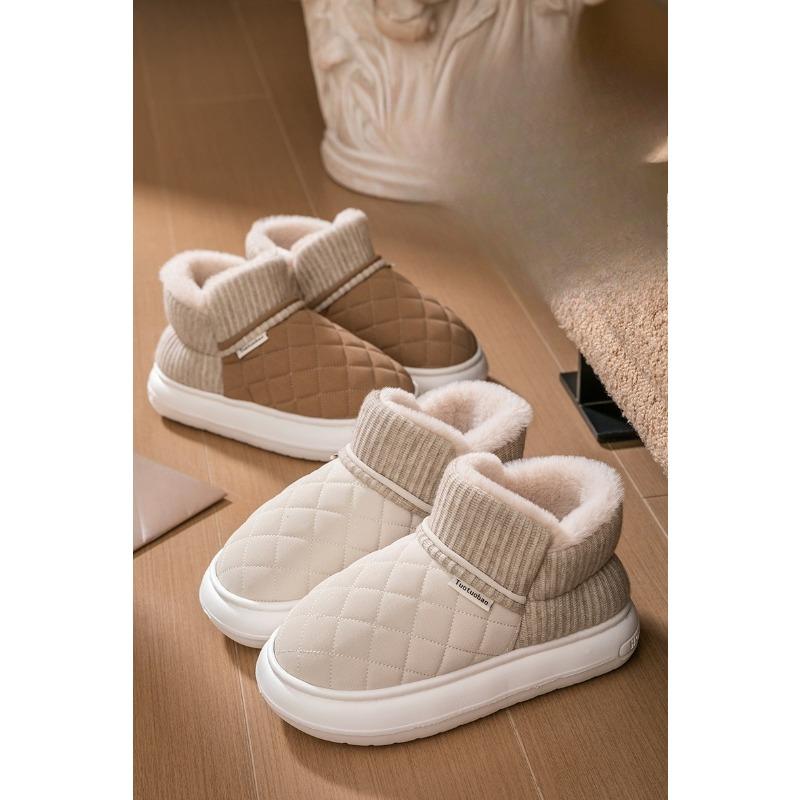 New Women's Thick-soled Anti-slip Cotton Shoes with Fleece Heels for Home Use