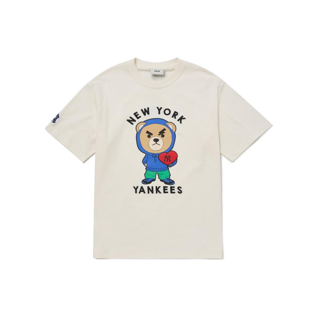 MLB Mega Bear T Shirts Unisex Cheese White Crew Neck Moderate Straight Fit 3ATSE0124-50CRS