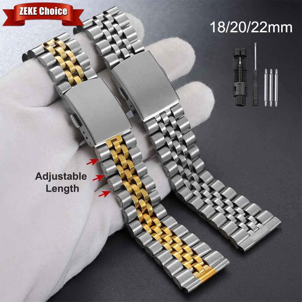 Folding Buckle Stainless Steel Watch Strap 18mm 20mm 22mm Universal Watch Bands for Men Adjustable Replacement Wristwatch Band