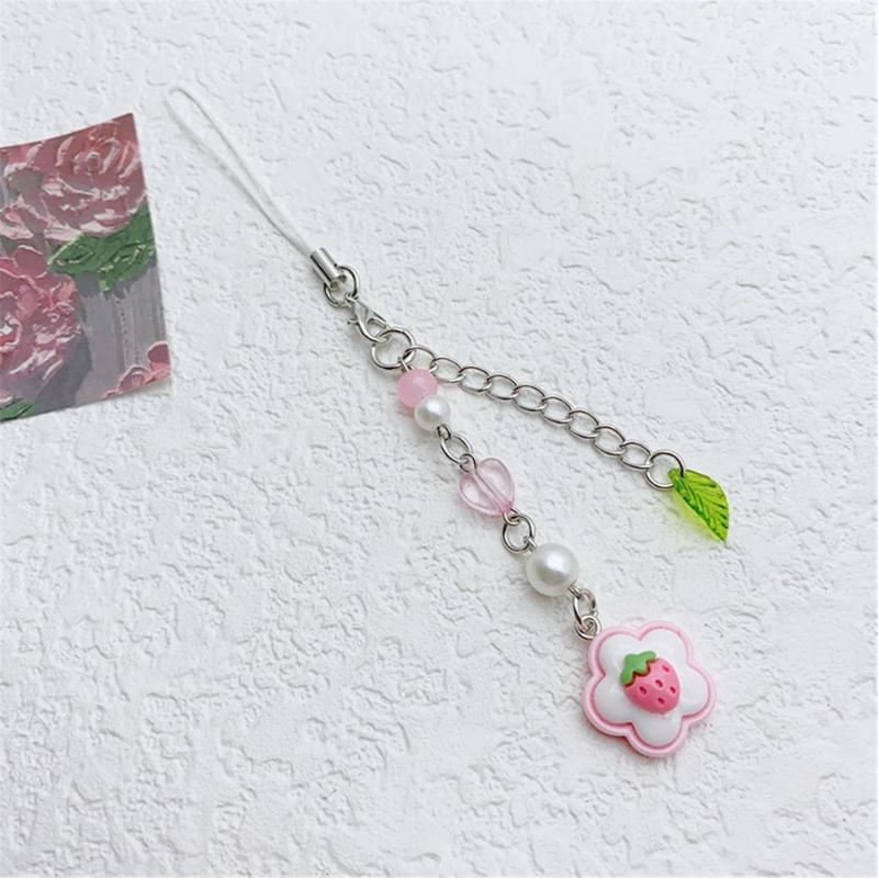 Elegant Acrylic Bead Phone Chain Phone Charm Pendant Portable Keychain Flower and Heart Leaves for Women's Fashion