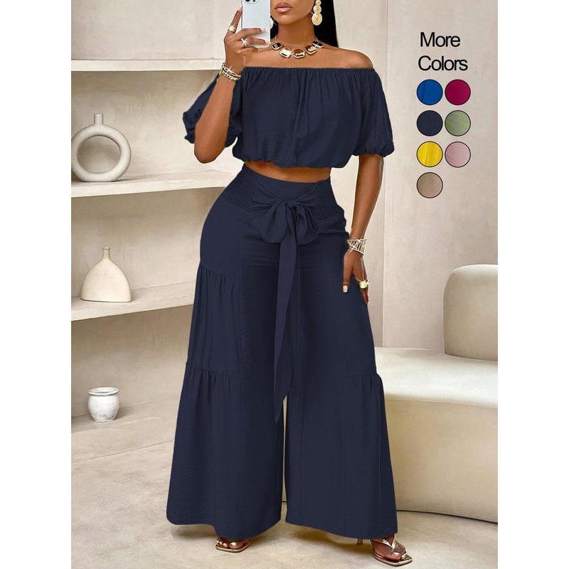 High-Waisted Wide-Leg Pants Set 63908
