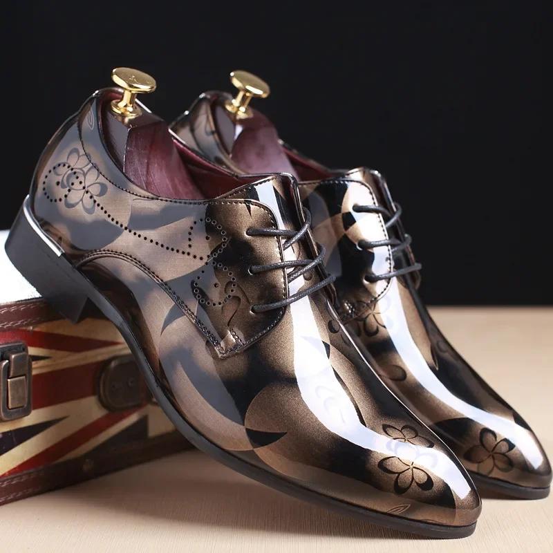 Fashion Men Leather Shoes Printed Personalized Durable Anti Slip Fashion Men Business Casual Leather Shoes Summer Spike Gentleman Shoes