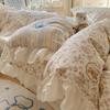 Cotton Floral Print Bedding Set Princess Style Lace Duvet Cover Sheet Pillowcase