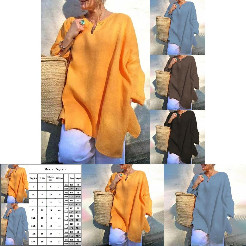 Plus Size Womens Casual Baggy Long Sleeve T-shirt Breathable Summer Beach Tunic Blouse Tops For Everyday Wear