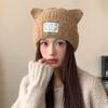 Japanese Cute Soft and Waxy Fluffy Knitted Hat for Women In Autumn and Winter with Patch Warm Kitten Ears and Head Wrapped Personality Woolen Hat
