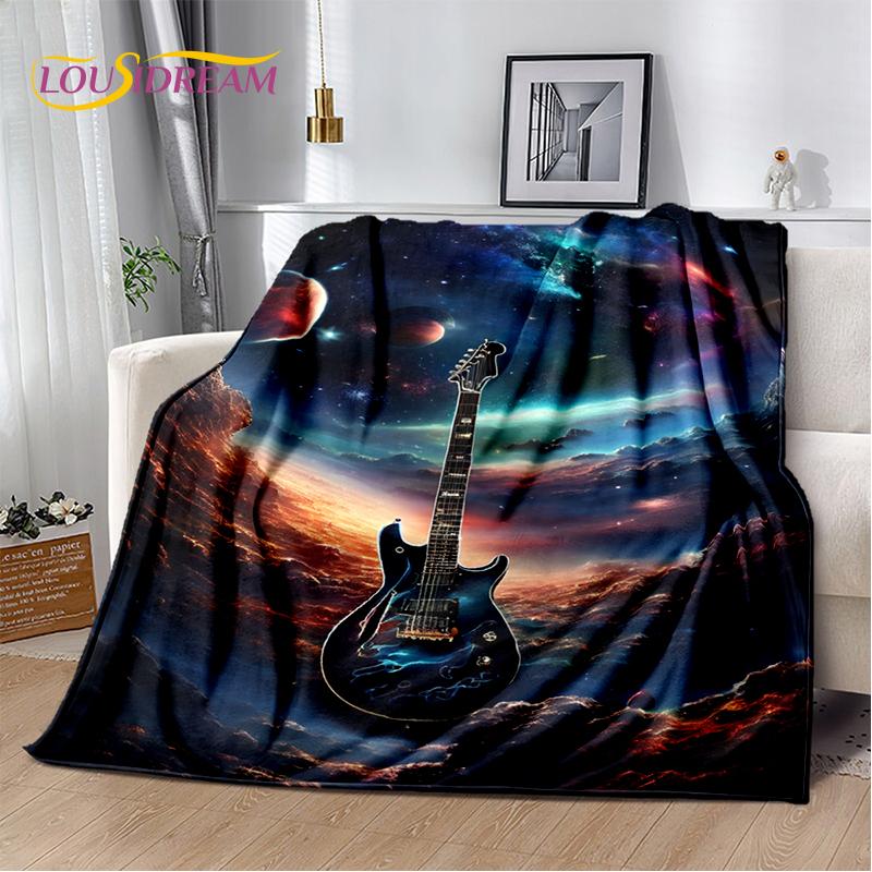 Skull Electric Guitar Classical Guitar Blanket,Soft Throw Blanket for Home Bedroom Bed Sofa Picnic Travel Office Cover Kids Gift