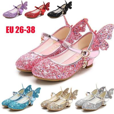 Zapatos de Tacón Alto de Princesa para Niñas Zapatos Individuales para Niños Zapatos de Actuación Zapatos de Cristal para Niñas Talla 26-38