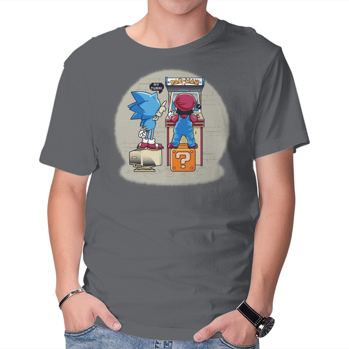 Unisex Crew Neck T-Shirt Sonic And Mario Graphic Short Sleeve Casual Tee XS