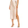Women's High-Quality Satin Half Skirt With Elastic High Waist Solid Color Split Mid Length Skirt