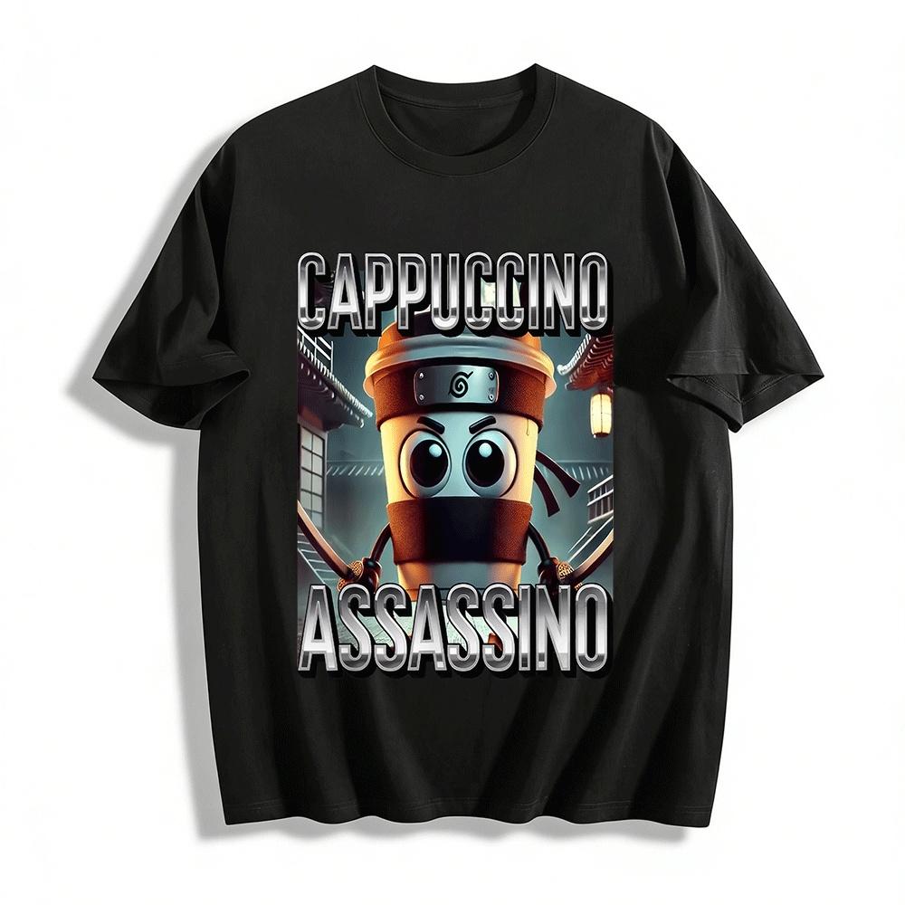 Funny Cappuccino Assassin Ninja Coffee Cup Graphic Casual Tee Pure cotton T-shirt XXS