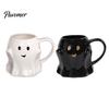 Ergonomic Handle Water Mug Halloween Ghost Ceramic Cup, Cute 3D Smiling Face Novelty Birthday Present Coffee Mug, Decorative Drinkware for Hot