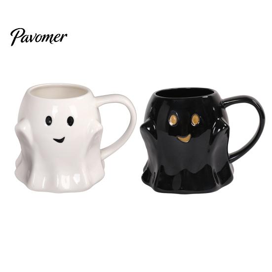 Ergonomic Handle Water Mug Halloween Ghost Ceramic Cup, Cute 3D Smiling Face Novelty Birthday Present Coffee Mug, Decorative Drinkware for Hot