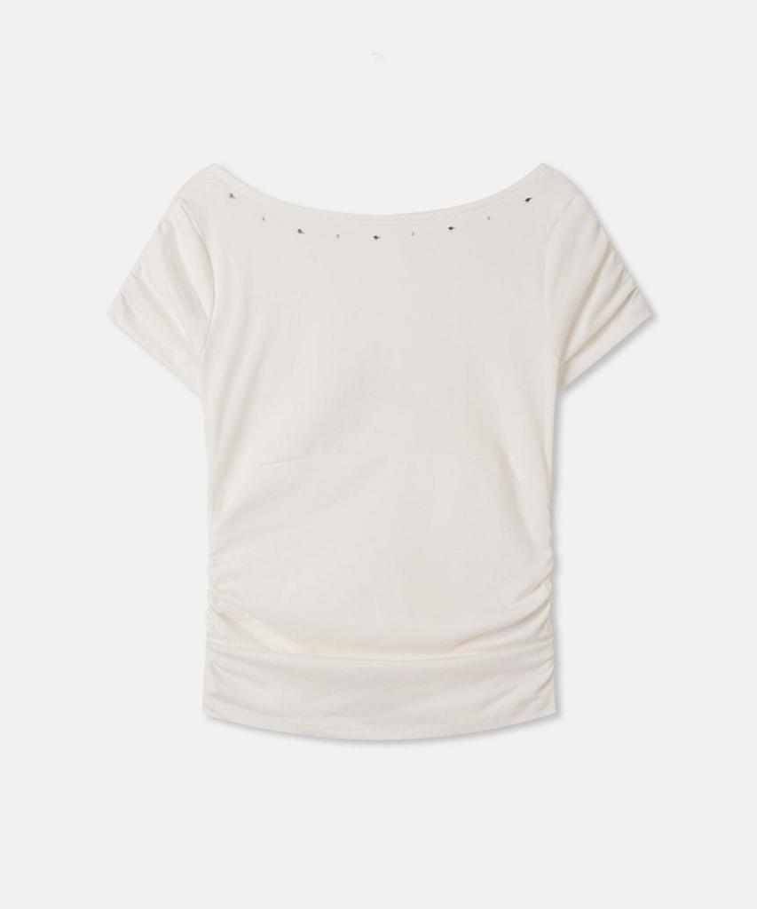 MIXXO Studded Shirred Short Sleeve T-Shirt_Miwhwg749A