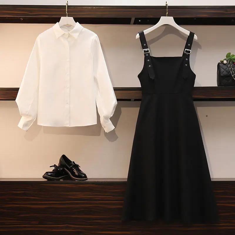 Ensemble pour femme grande taille Printemps et Automne Costume pour femme Populaire Chemise + Robe Deux pièces pour femme