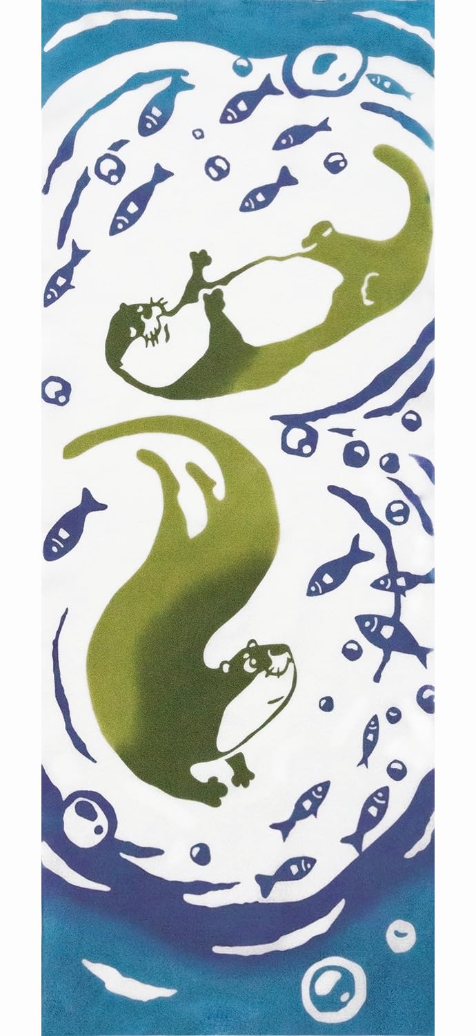 

Prairie Dog Dyed Tenugui Ocean Otter Swimming Wabunka Towel, Friends, [TE-513]