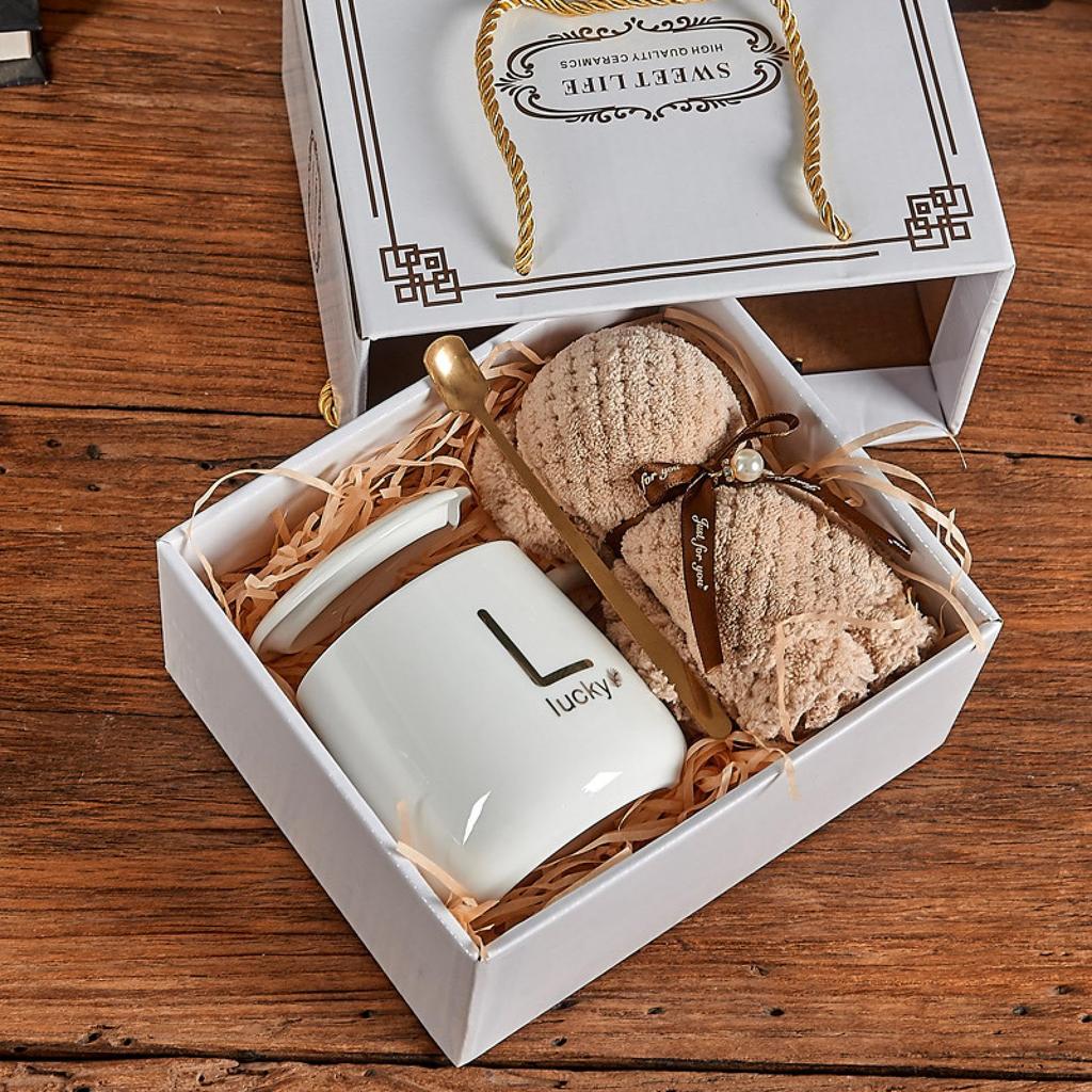 4 In 1 Ceramic Coffee Cup Set With Towel Bear & Spoon For Weddings, Birthdays, And Special Occasions - Includes Gift Box