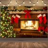 Christmas Photography Backdrop Xmas Tree Christmas Stocking Fireplace Background Banner Family Christmas Party Decoration Gifts35