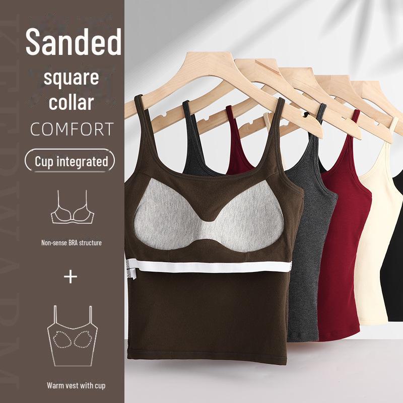 Women's Warm Self-Heating Vest with Fixed Cups - Double-Sided Brushed, Thick Slim Fit for Autumn/Winter