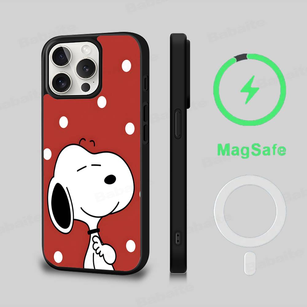 Cartoon Lovely S-Snoopies Phone Case Magnetic Case For iPhone 16 14 13 12 11 15 Pro Max Plus For Magsafe Wireless Charge Cover