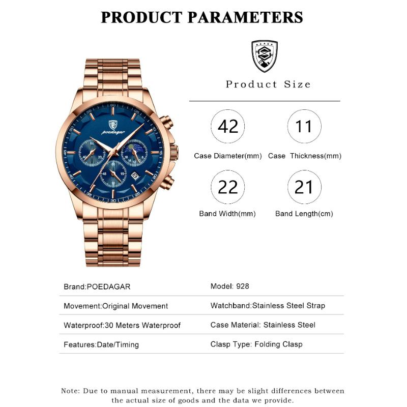 POEDAGAR Luxury Man Wristwatch Luminous Waterproof Chronograph Date Men Watch Stainless Steel Men's Quartz Watches