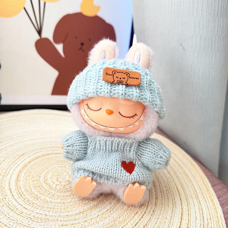 1/4pc Cute 17cm Bunny Doll Accessories with Knitted Clothes Rabbit Ears Hat Heart Sweater for Toy Collectors Labubu Clothes