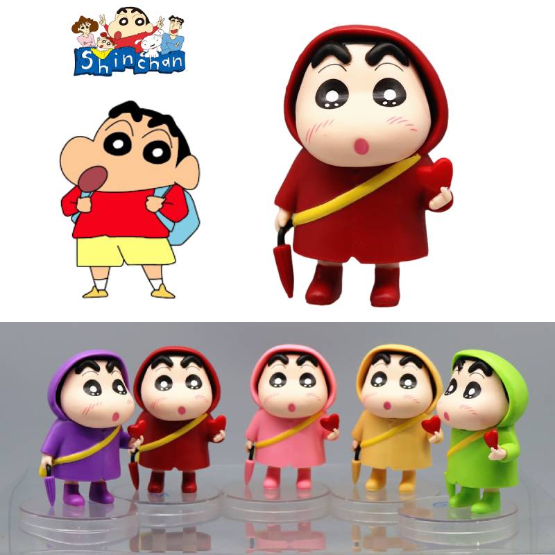 5pcs Shin Crayon Chan Raincoat Figure With Heart Car Desktop Decoration Ornament