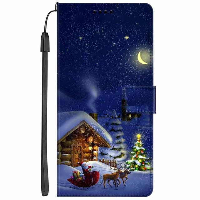 Christmas Flip Case For Motorola Moto G15 / G05 / E15 / G15 Power 4G Wallet Leather Cover With Lanyard Cartoon Wallet Phone Case
