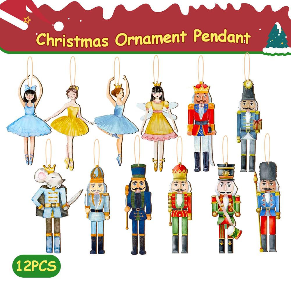 12PCS  Nutcracker Accessories Wooden Hanging Sign Nutcracker MINI Nutcracker Figure  Christmas Tree Festival New Year decoration