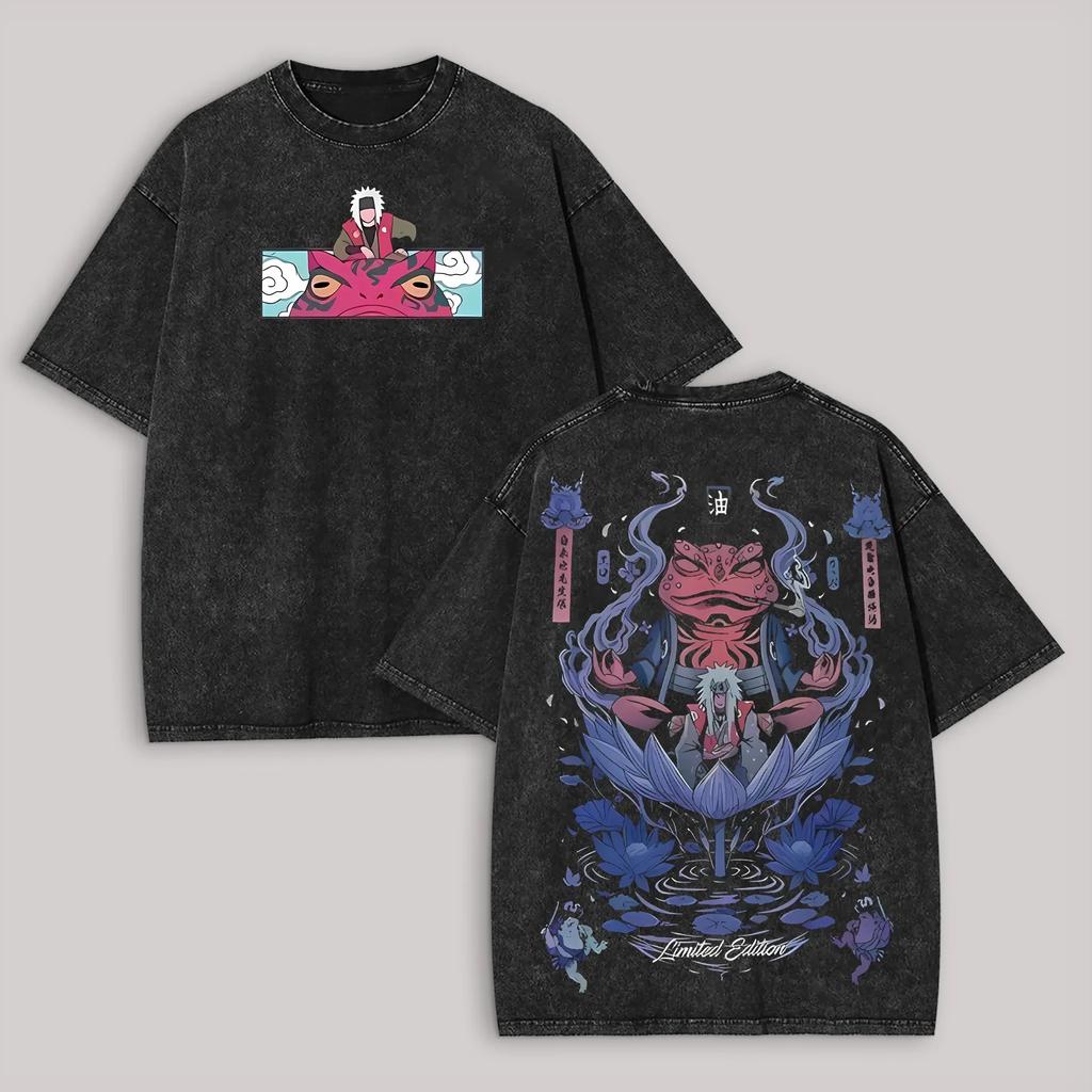 Anime NARUTO Jiraiya Graphic Print T-Shirt Men Women Streetwear Harajuku Fashion Vintage Washed Cotton Summer New Tee Loose Casual Oversized Top