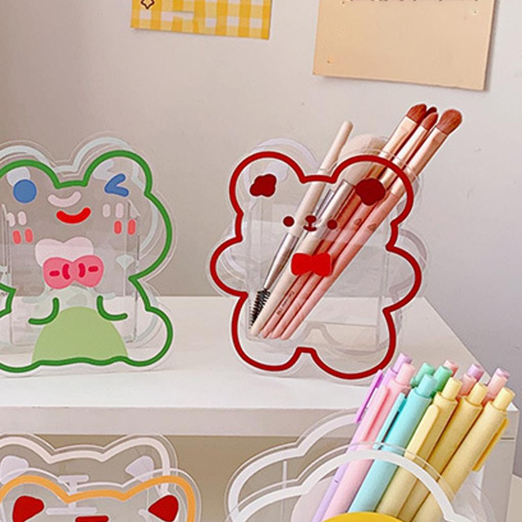 Cute Acrylic Pen Holder Creative Decorative Transparent Desk Stationery Organizer Box Desktop