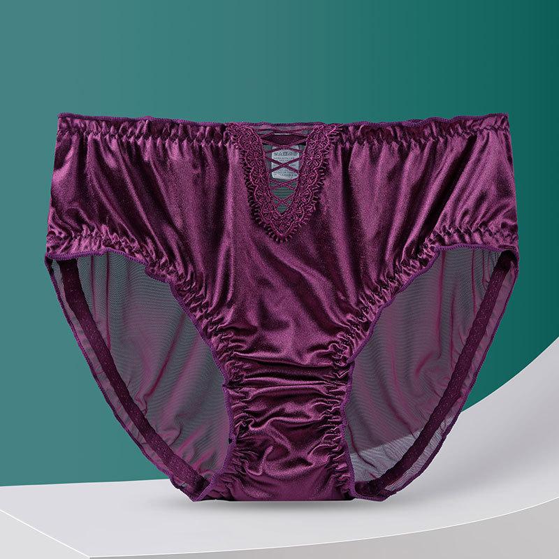 Plus Size Female Summer Sexy Lace Hollow No Mark Breathable Comfortable Cotton Crotch High Waist Triangle Briefs