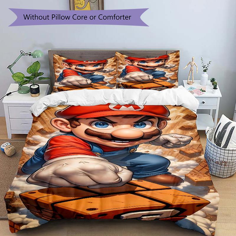 3pc Mario Adventure Bedding Set Guest Room Bedroom Decor Christmas Halloween Decor Birthday and Holiday Gifts- All Seasons 3pcs Quilt 125