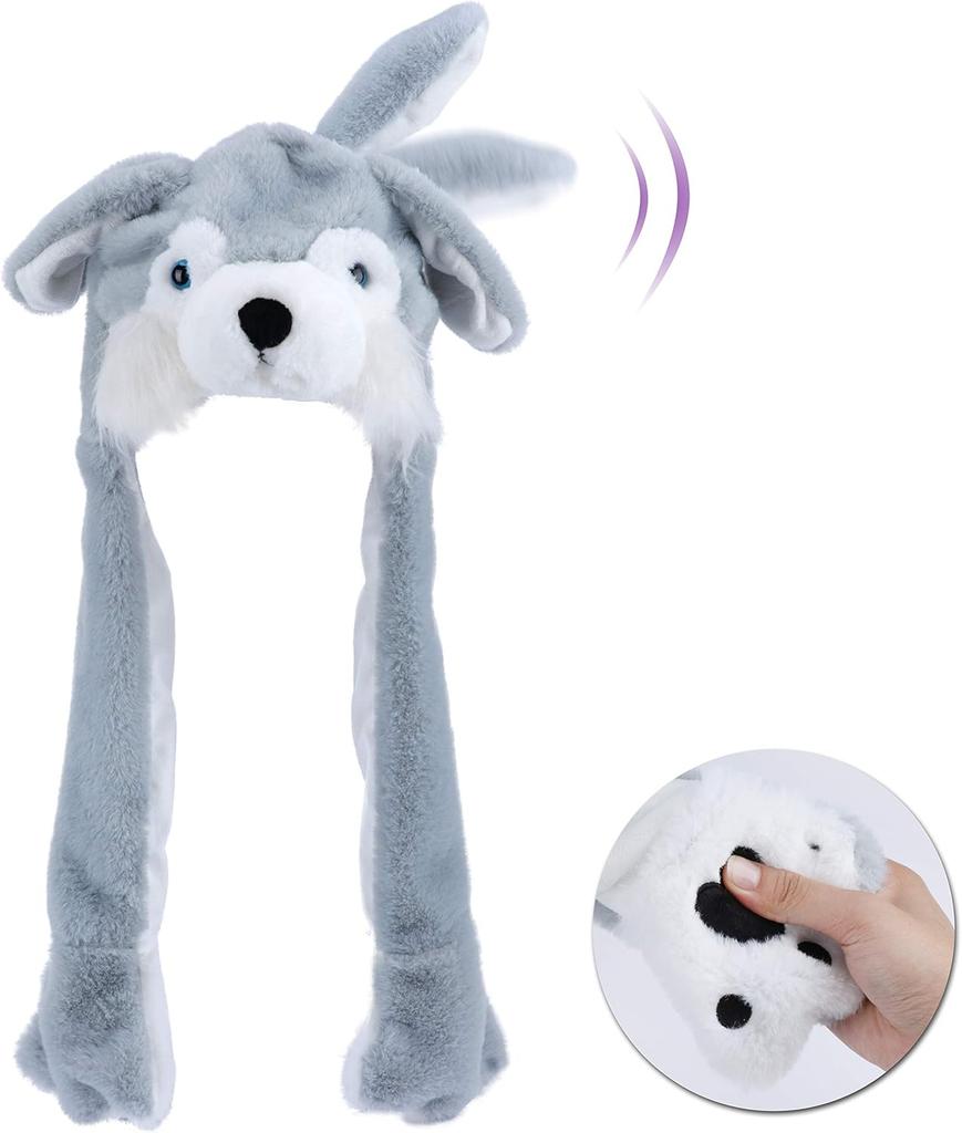 Animal Hat with Ears Moving Jumping Pop Up Beating Hat Plush Holiday Cosplay Dress Up Funny Gift for Kids