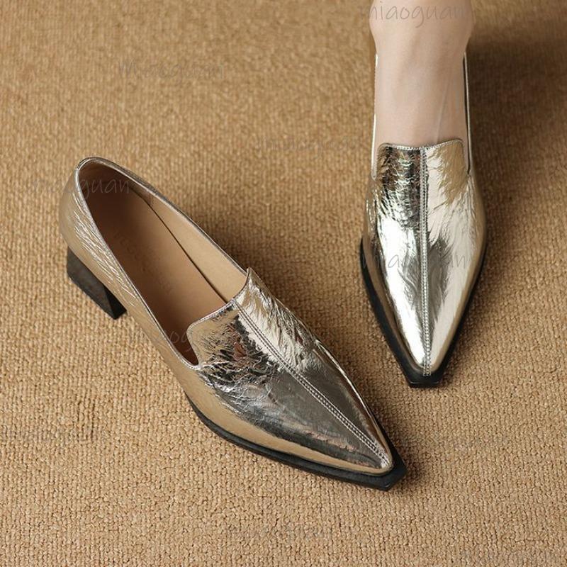 Pointed Toe Elegant Women's Mid Heel Pumps Slip On Chunky Heeled Loafers Fashion Shoes for Women Office Ladies Footwear Size 35