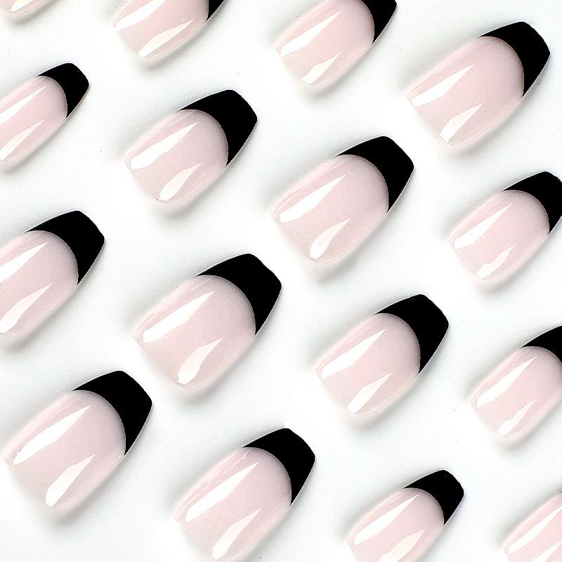 24 Teile/satz Schnelle Nägel Schwarz Kurze Ballett Falsche Nials Aufkleber Tragbare Wasserdichte Maniküre Fertige Nägel