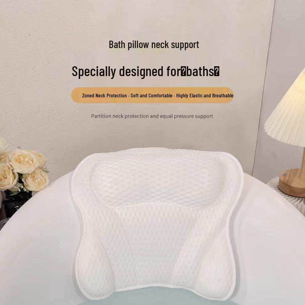 In Stock 4D Machine Washable Bath Pillow with 6 Suction Cups for Back Support