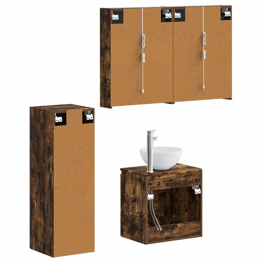 Bathroom Furniture Set 4 Pcs Smoked Oak