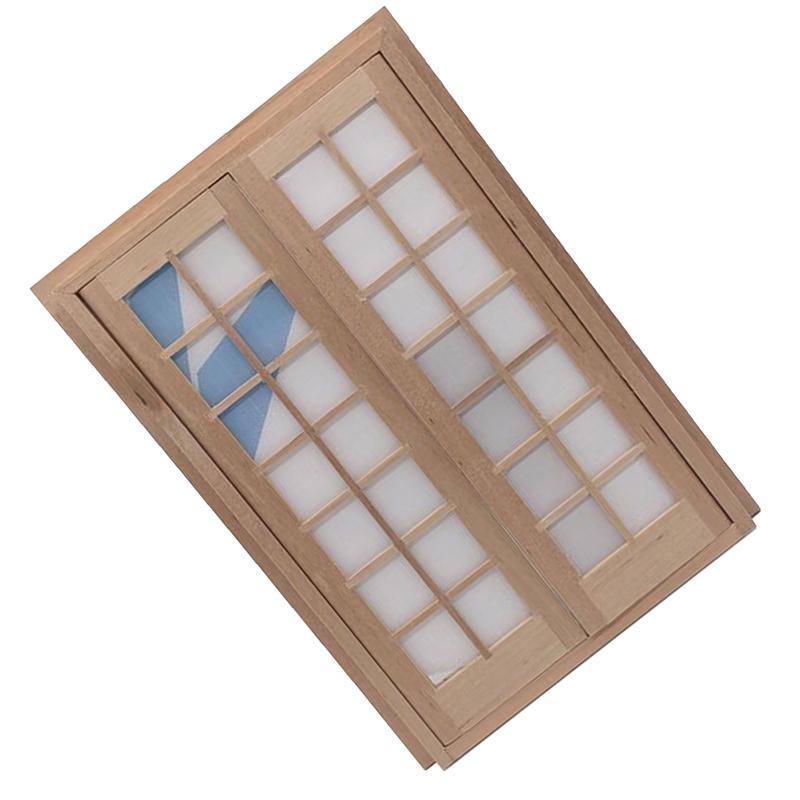 1/12 Dollhouse Mini Wooden Diy 28 Lattices Double Door Furniture Accessories Toy