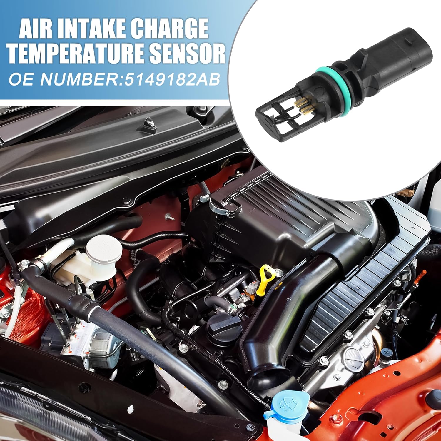 Air Intake Temperature Sensor No.5149182AB Air Charge Temperature Sensor for Chrysler 200 2011-2017 3.6L Plastic Black