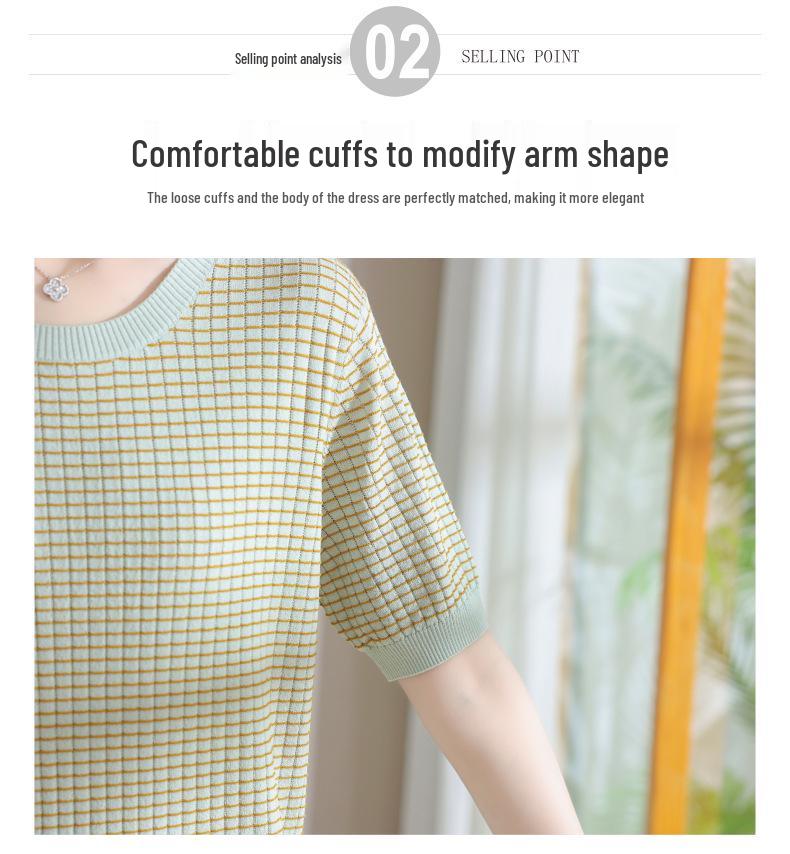 Elegant 2026 Ice Silk Knit Top - Short-Sleeve, Round Neck for Middle-Aged & Elderly Women