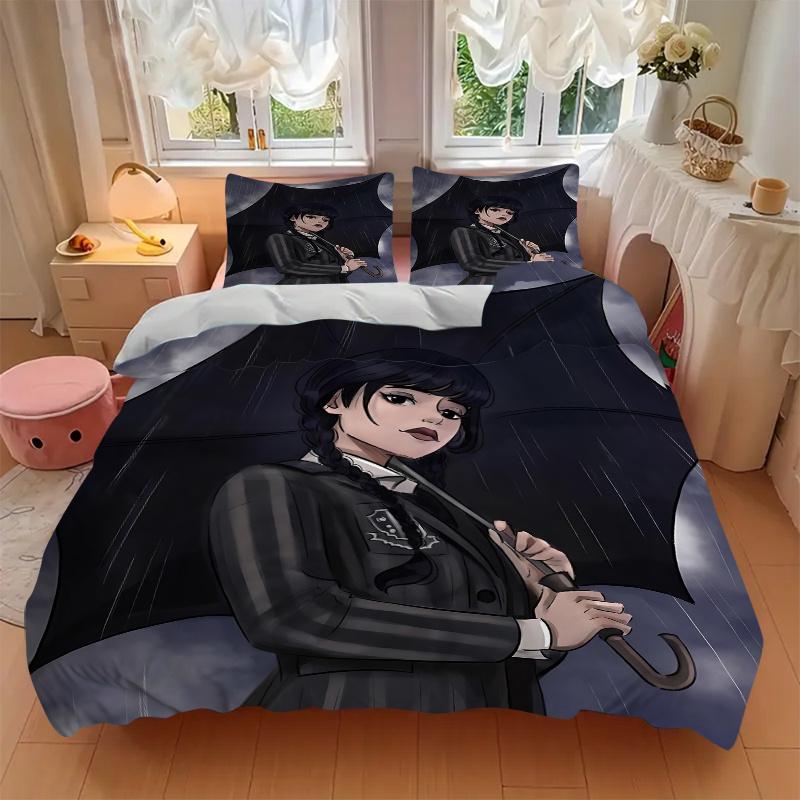 3pcs Gothic Horror Wednesday Home Decor Bedding Set-Universal Three-Piece Suit for Bedroom, Guest Room, Living Room, Hotel-Perfect Gift for