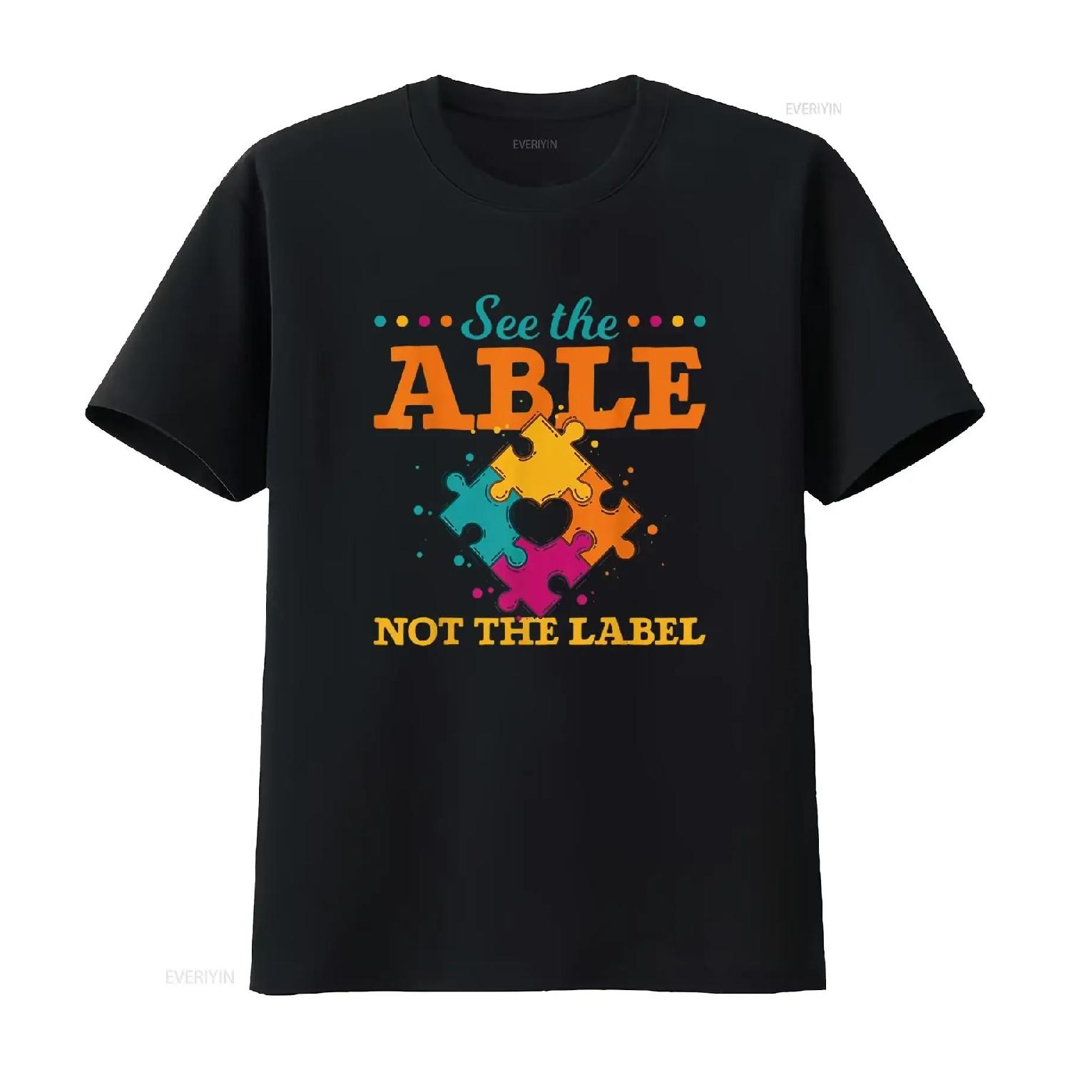 

See The Able Not Label Puzzle Pieces Autism Aw Womens T Shirt featuring Unique Print vintage Washed Stylish graphic S чёрный