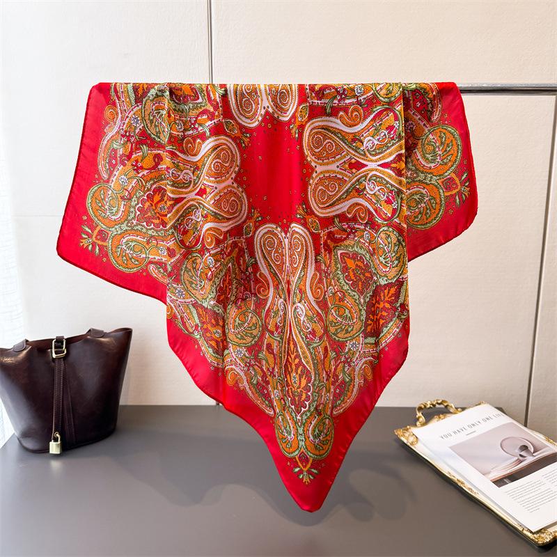 Exotic Printing Imitation Silk Scarf Square Scarf High-End Shawl Versatile Neck Small Square Scarf Headscarf