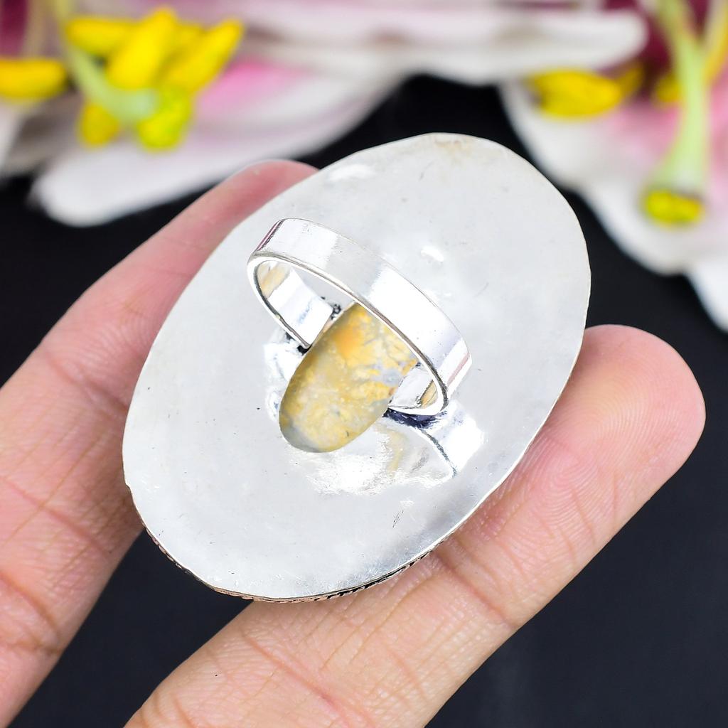 Maligano Jasper Gemstone Handmade 925 Sterling Silver Jewelry Ring Size 9 KG-1708