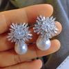 High-End And Fashionable Ocean Pearl Earrings, Set With Cubic Zirconia  Women'S  Luxurious Fashion Jewelry